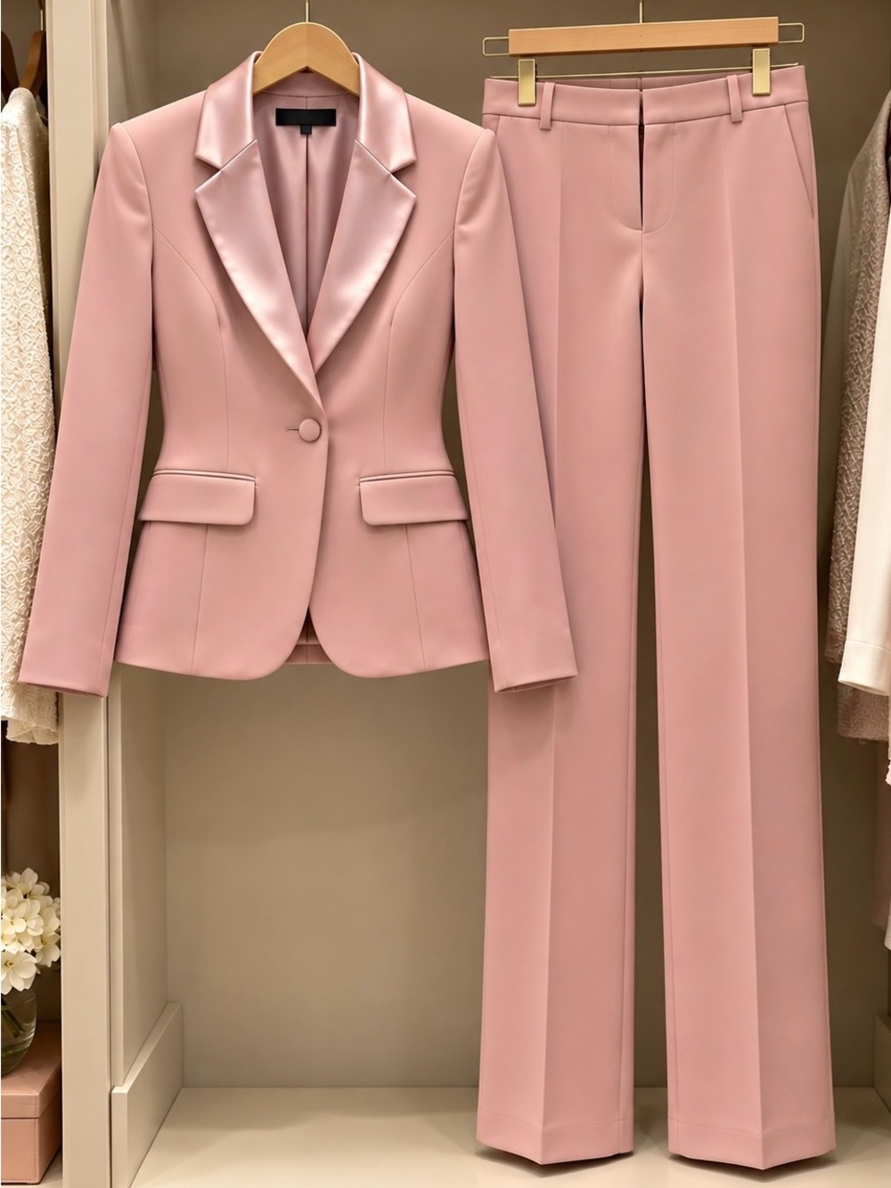 Women's Blush Pink Tailored Blazer & Trouser Suit